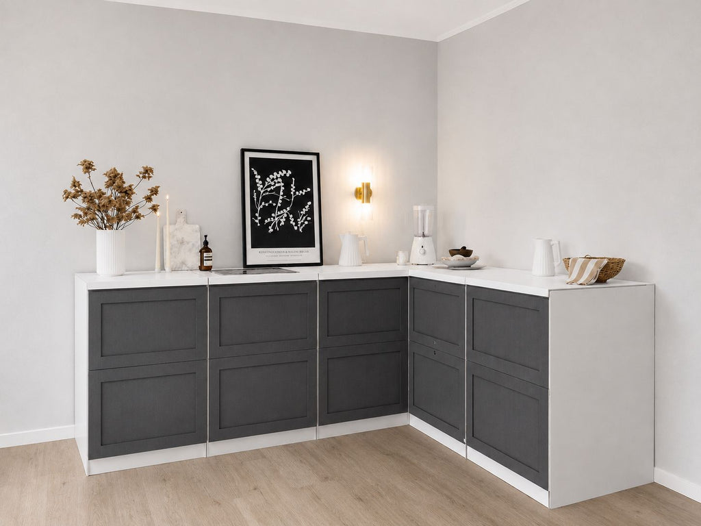 Cardboard Corner Kitchen – L-Shaped 240 × 180 cm for Home Staging & Property Photography