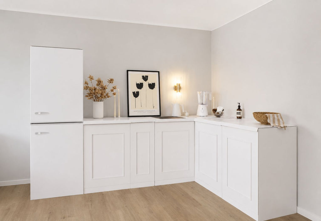Cardboard Corner Kitchen – L-Shaped 270 × 180 cm with Fridge Mock-Up