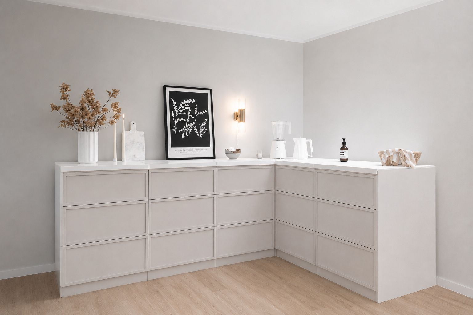 Cardboard Corner Kitchen – L-Shaped 240 × 180 cm for Home Staging & Property Photography
